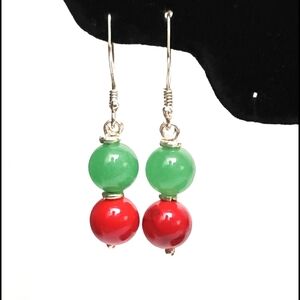 Elegant Green and Red Beaded Earrings